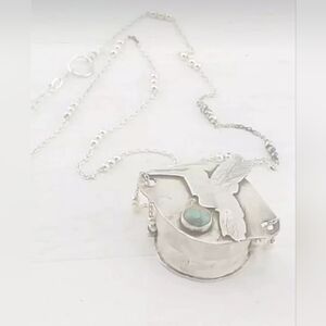 HUMMINGBIRD TURQUOISE BOX PENDANT HANDMADE IN STERLING SILVER METAL